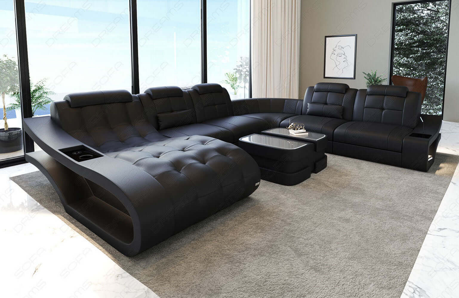 Leder Wohnlandschaft Elegante XXL – Komfort schwarz