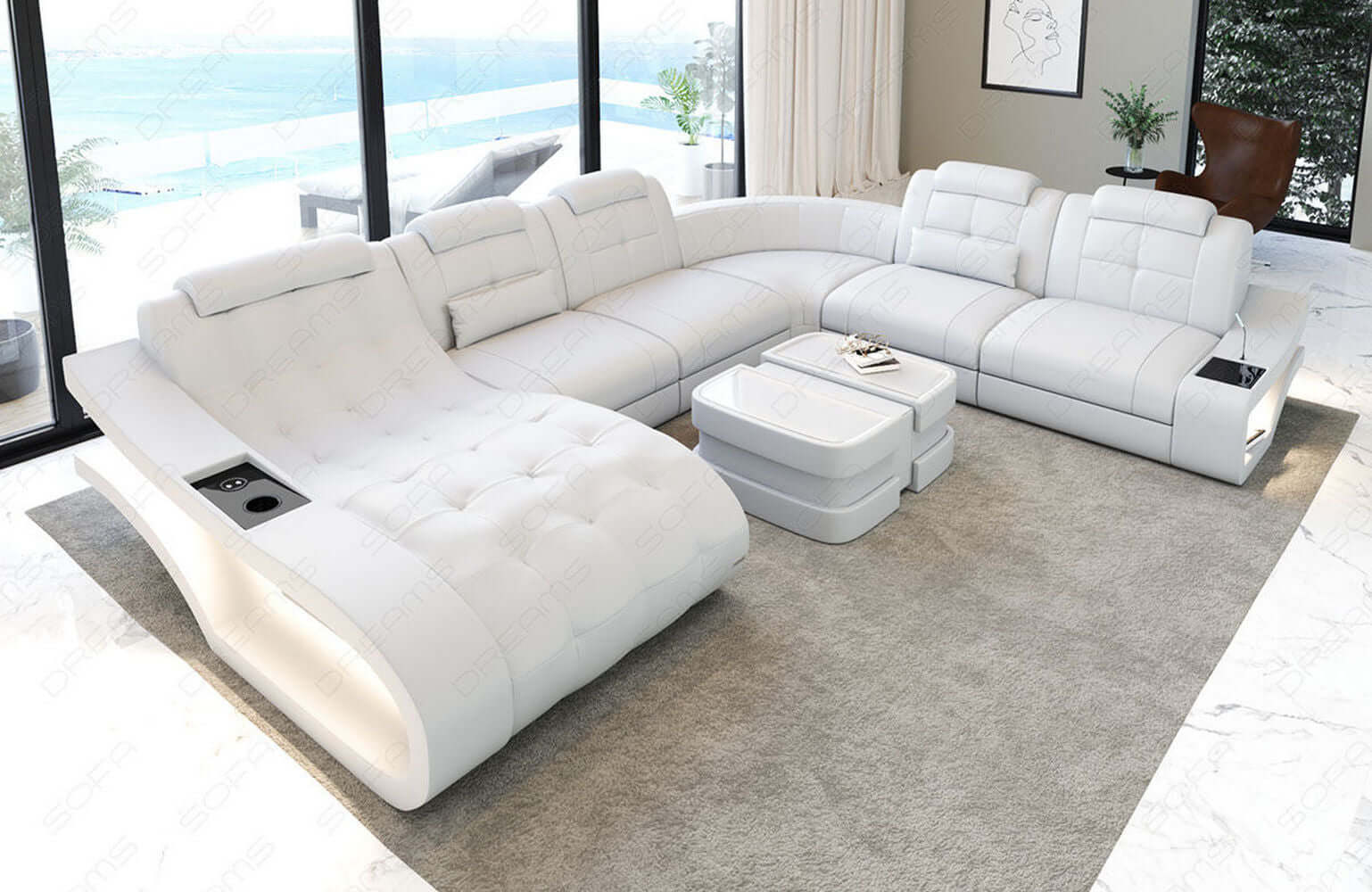 Leder Wohnlandschaft Elegante XXL – Komfort weiß