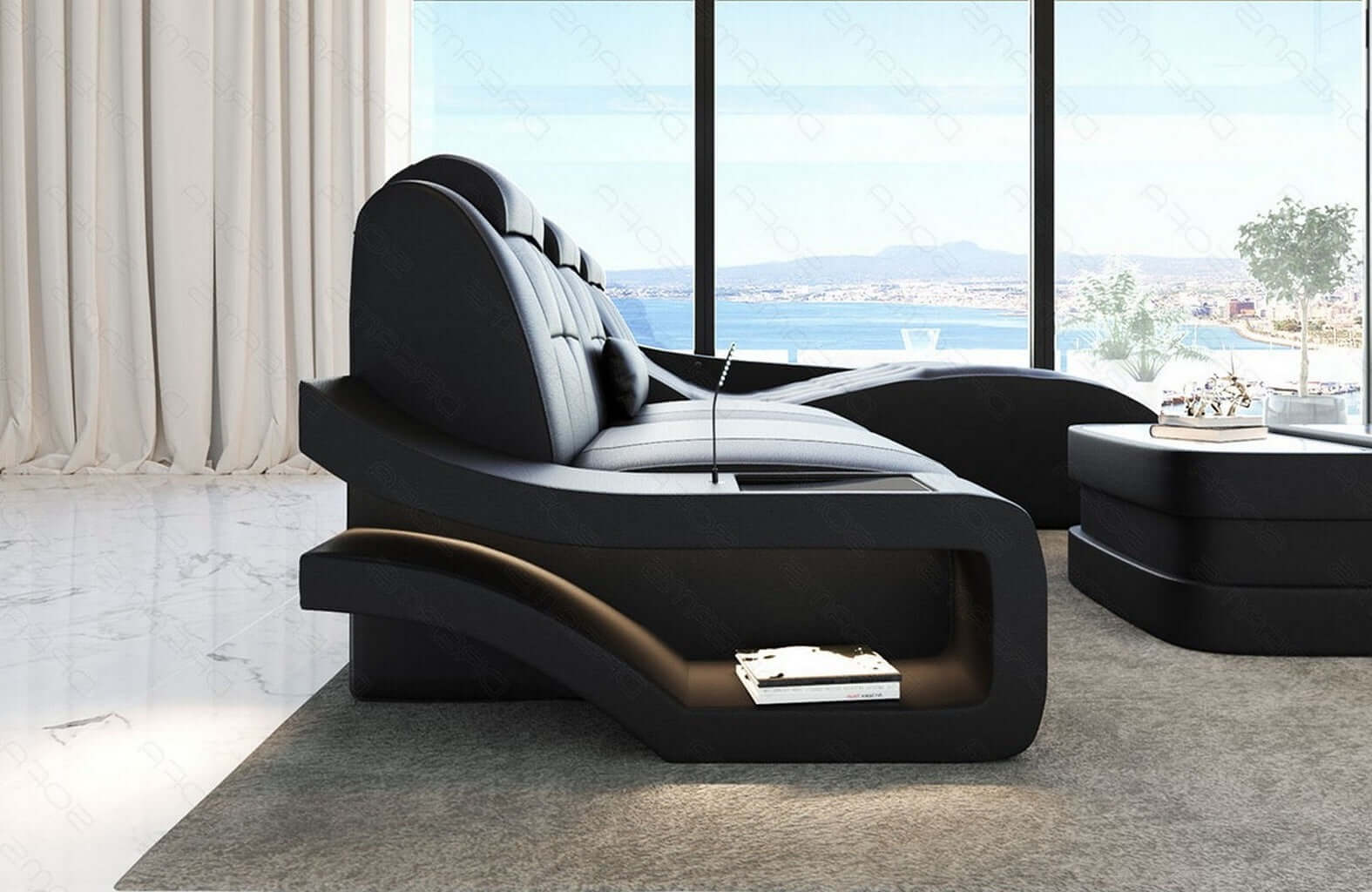 Leder Wohnlandschaft Elegante XXL – Komfort schwarz