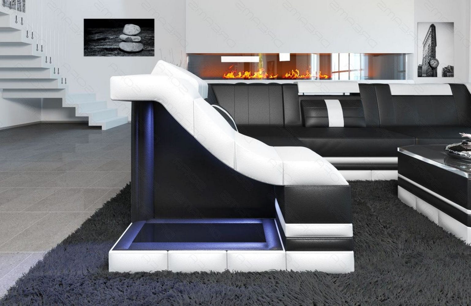 Ecksofa Bianchi – Leder & Komfort schwarz-weiß