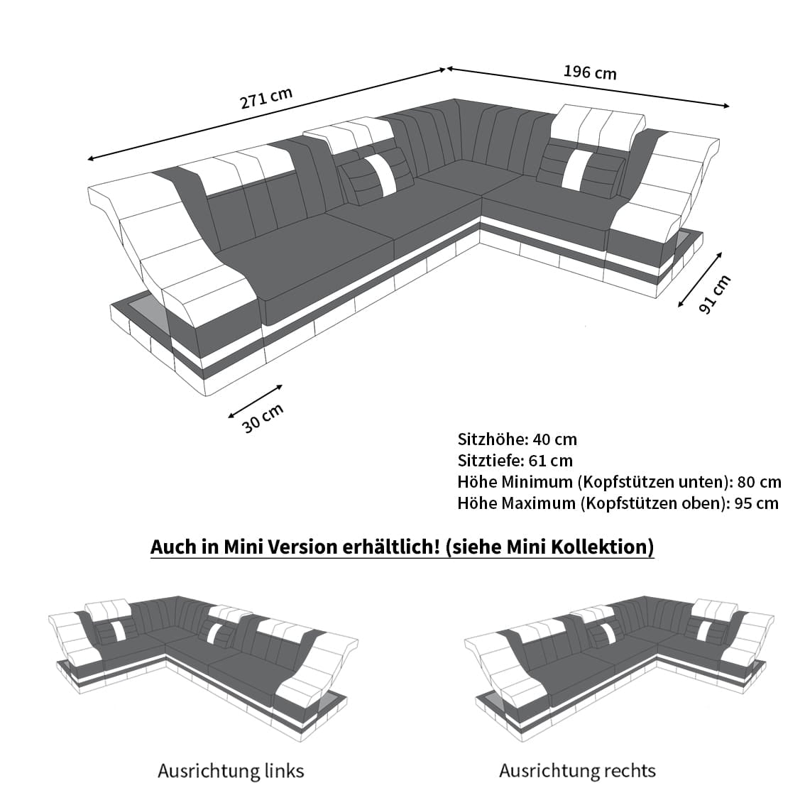 Ecksofa Bianchi – Leder & Komfort weiß-schwarz