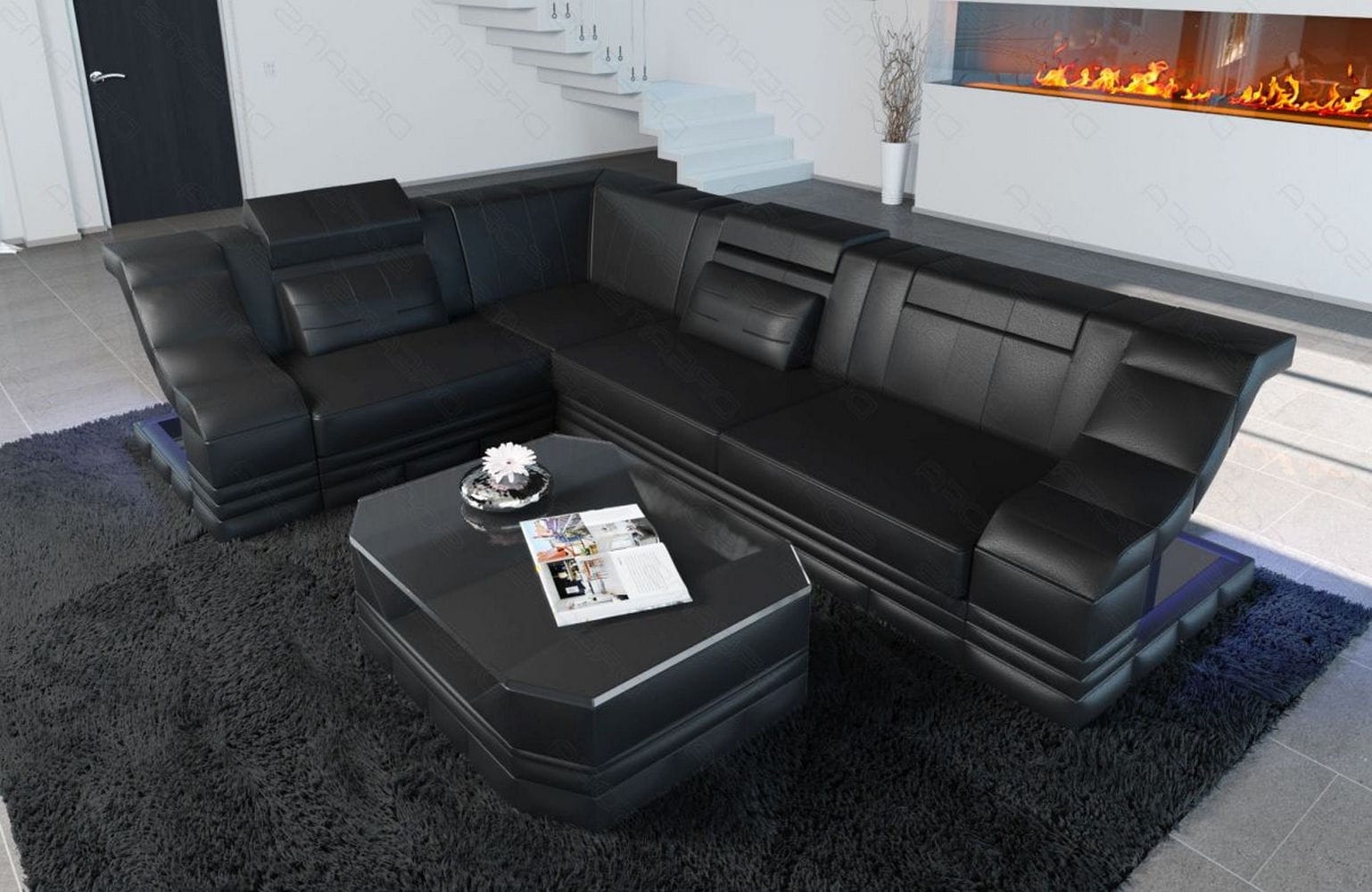 Ecksofa Bianchi – Leder & Komfort schwarz
