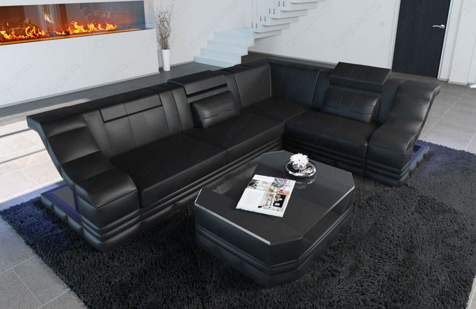 Ecksofa Bianchi – Leder & Komfort schwarz