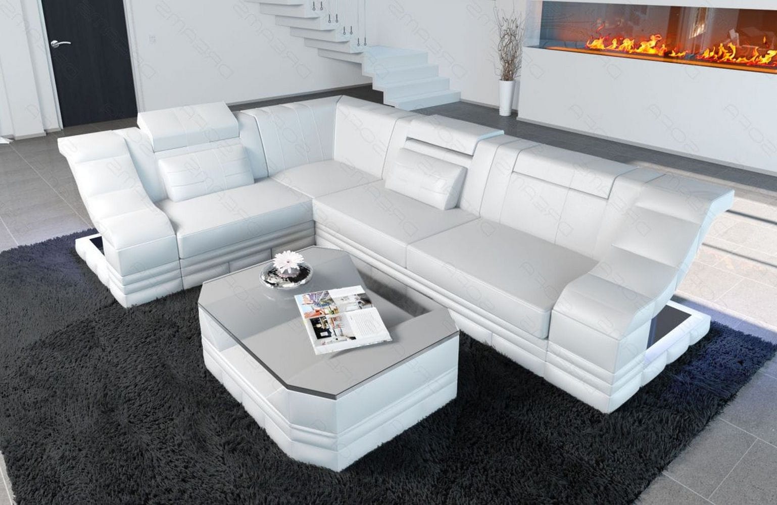 Couch Bianchi L Form in Leder weiß