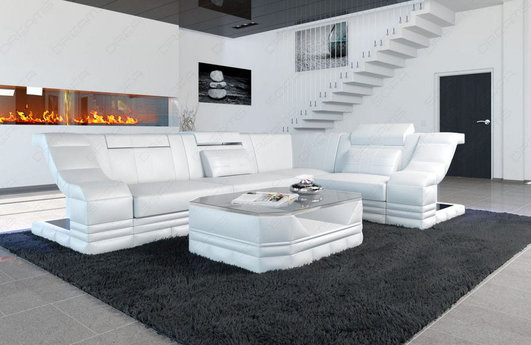 Couch Bianchi L-Form in Leder