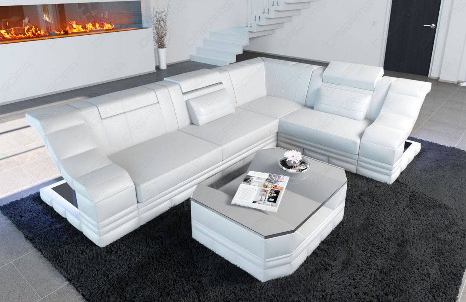 Ecksofa Bianchi – Leder & Komfort weiß