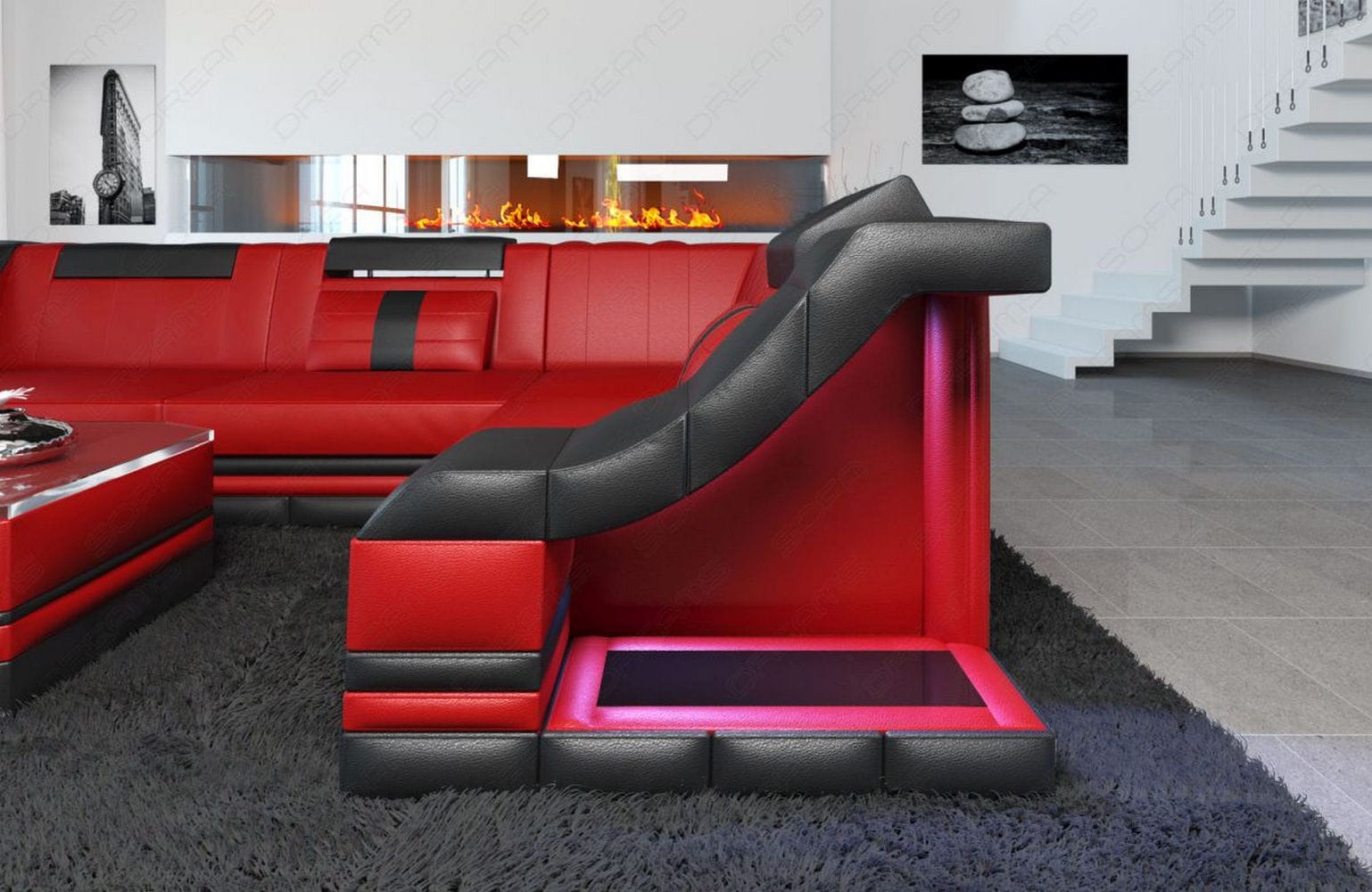 Ecksofa Bianchi – Leder & Komfort rot-schwarz