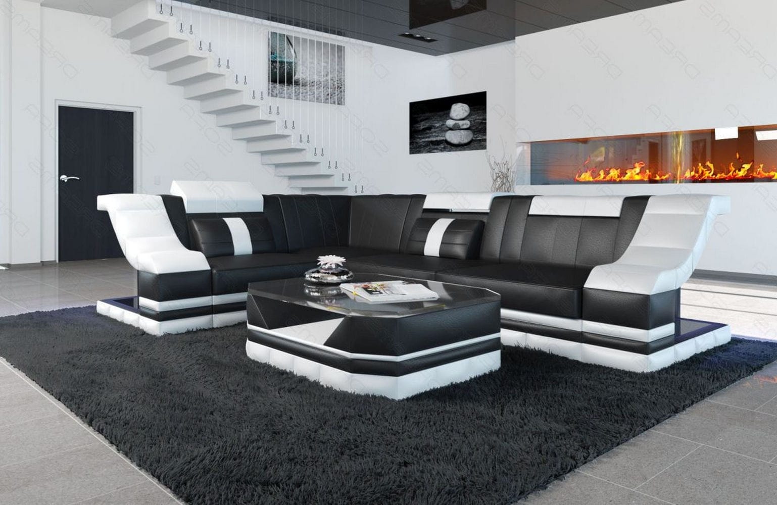 Ecksofa Bianchi – Leder & Komfort schwarz-weiß