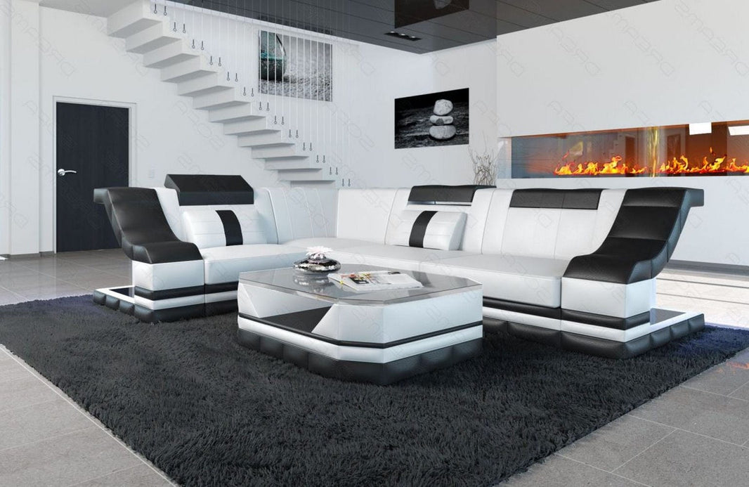 Couch Bianchi L-Form in Leder
