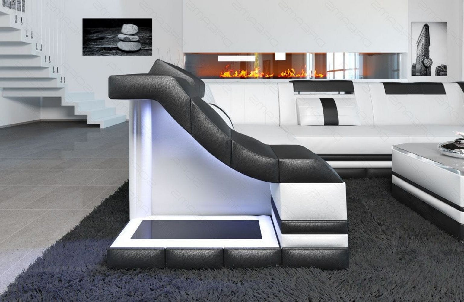 Ecksofa Bianchi – Leder & Komfort weiß-schwarz