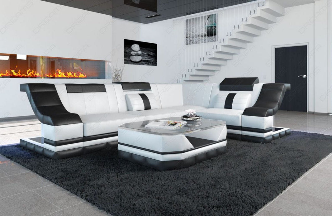 Couch Bianchi L-Form in Leder