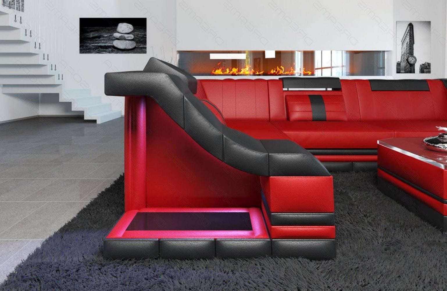 Ecksofa Bianchi – Leder & Komfort rot-schwarz