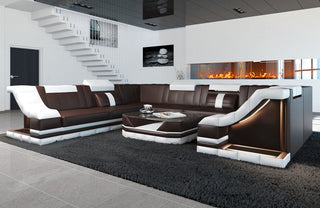 Mini Sofa Bianchi U-Form aus Leder Dunkelbraun-Weiß