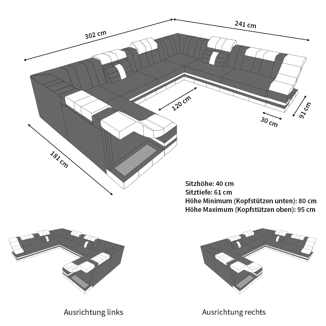 Mini Sofa Bianchi U-Form aus Leder Dunkelbraun-Weiß