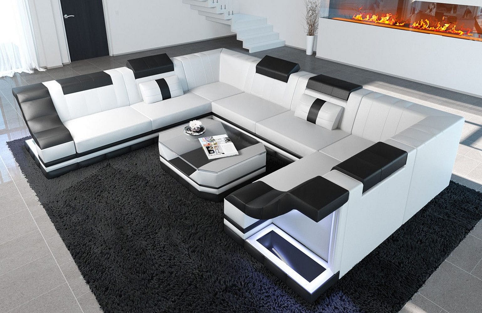 Sofa Bianchi Pur in Leder weiß-schwarz