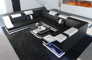 Sofa Bianchi Pur U-Form in Leder schwarz-weiß