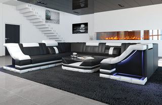 Sofa Bianchi Pur U-Form in Leder schwarz-weiß