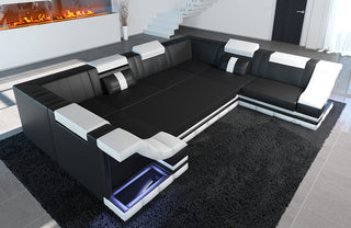 Sofa Bianchi Pur U-Form in Leder schwarz-weiß