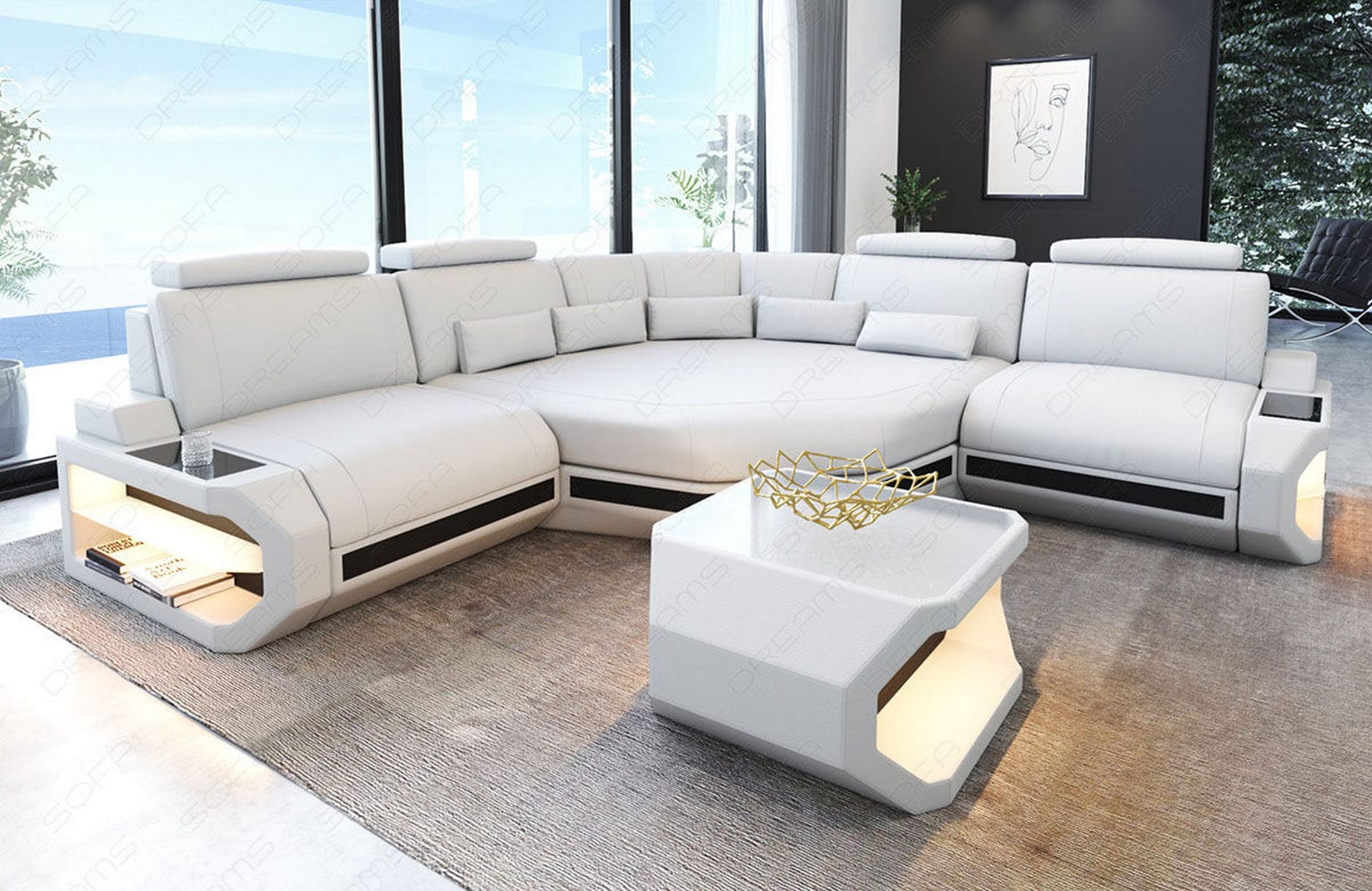 Mini Ecksofa Asti Kompakt L Form weiß-schwarz