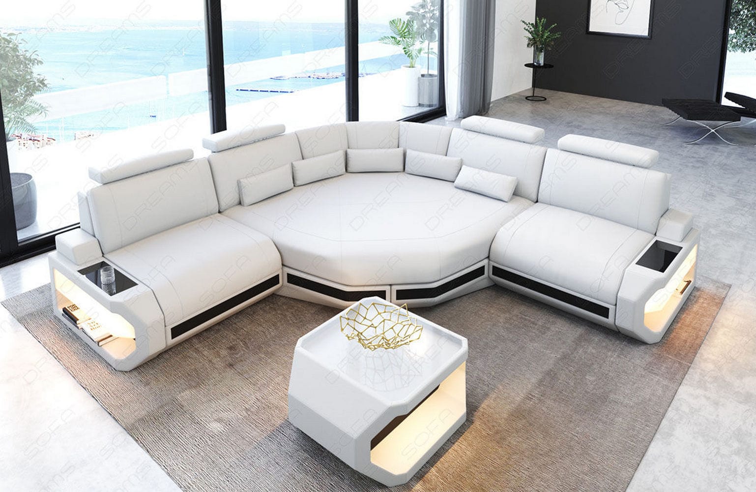 Mini Ecksofa Asti Kompakt L Form weiß-schwarz