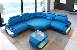 Mini Ecksofa Asti Kompakt L-Form in Leder blau-schwarz