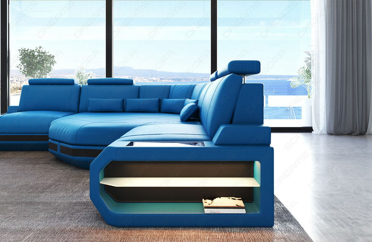 Mini Ecksofa Asti Kompakt L-Form in Leder blau-schwarz