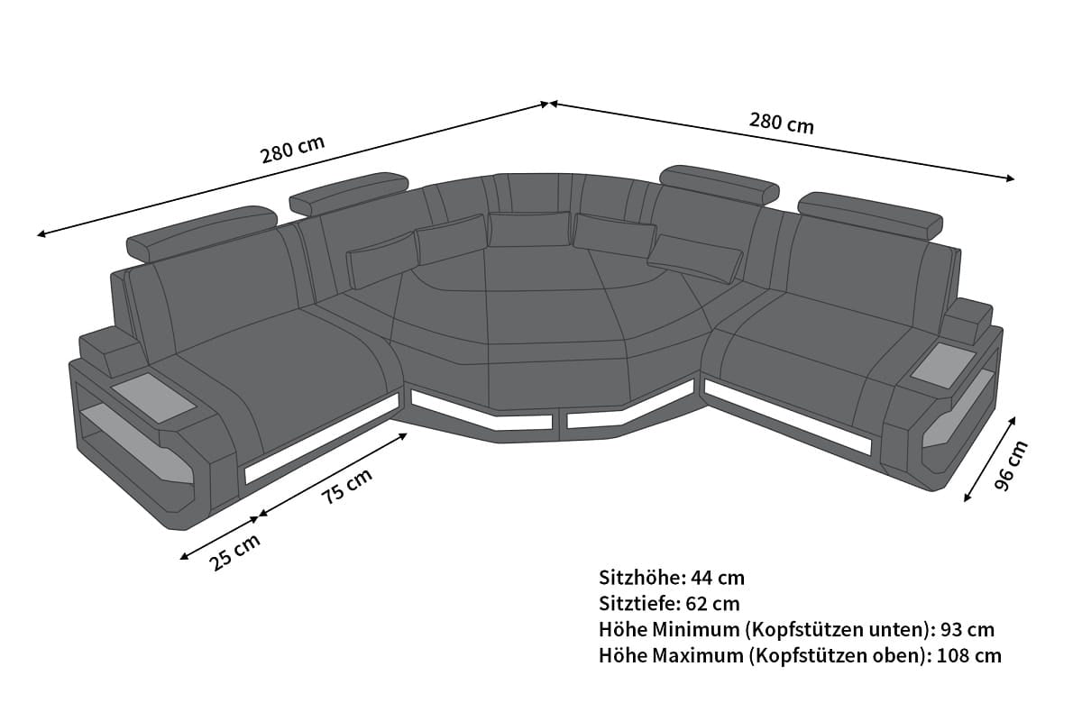 Mini Ecksofa Asti Kompakt L-Form in Leder blau-schwarz