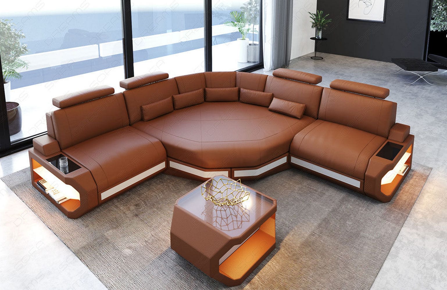 Mini Ecksofa Asti Kompakt L-Form hellbraun-weiß