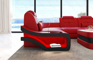 Mini Couch Elena L-Form in Leder Rot-Schwarz