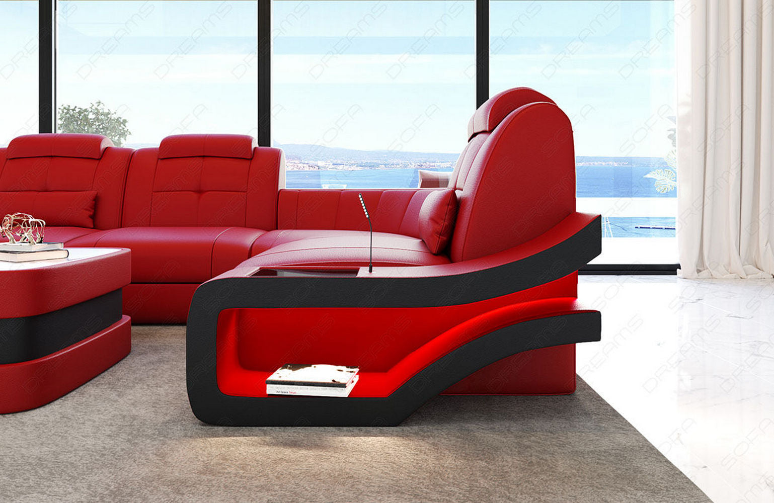 Ecksofa Elena Leder – Eleganz & Komfort rot-schwarz