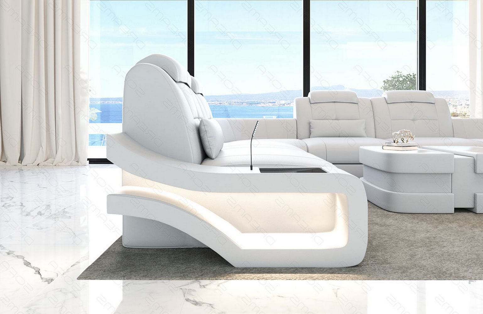 Leder Wohnlandschaft Elena U Form Mini Weiß