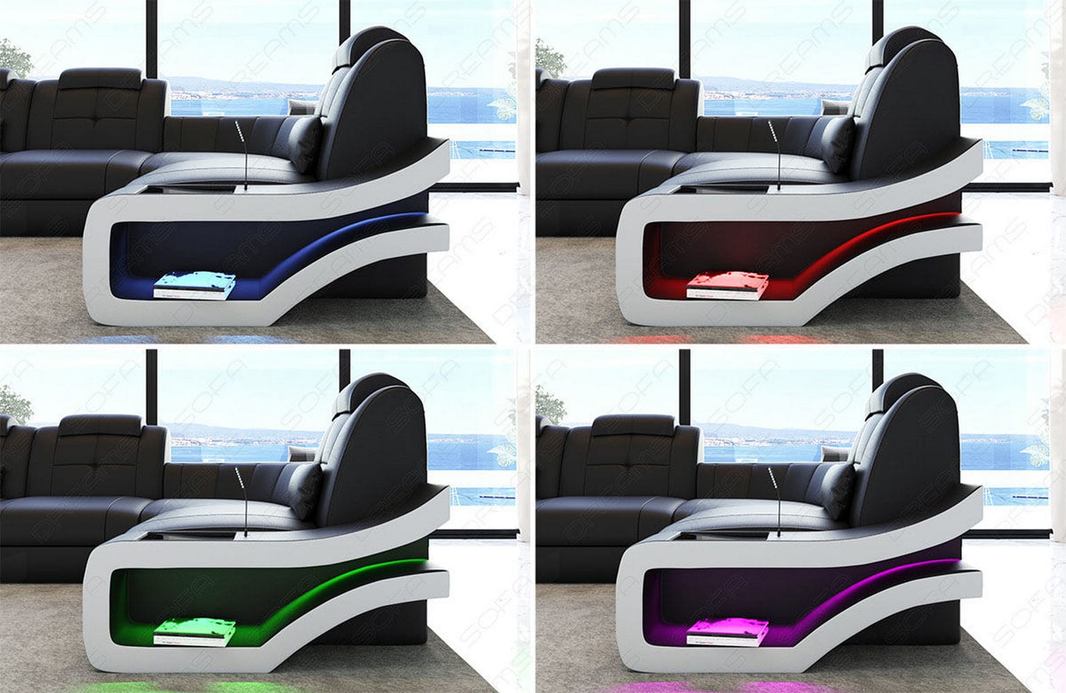 Leder Wohnlandschaft Elena U Form Mini Dunkelbraun-Weiß