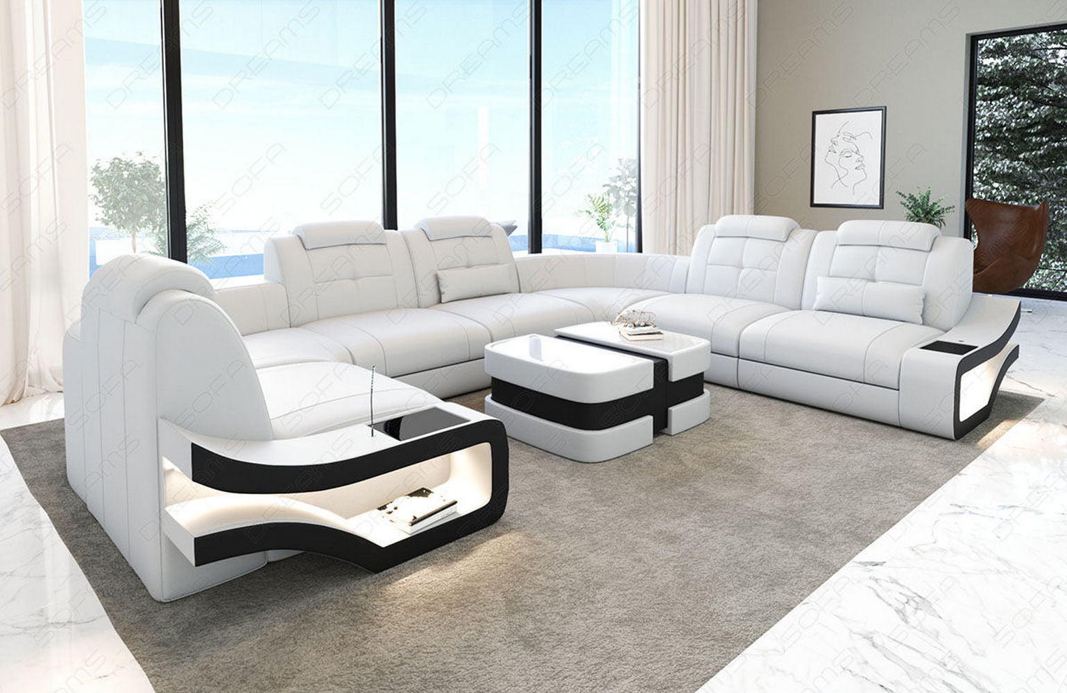 Leder Wohnlandschaft Elena U Form Mini