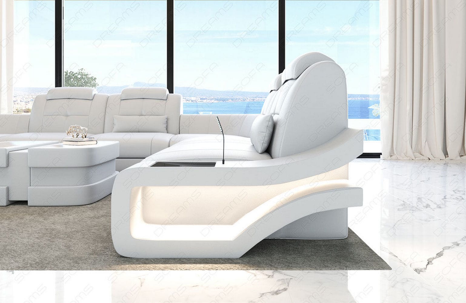 Leder Wohnlandschaft Elena U Form Mini Weiß