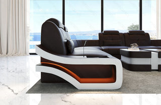 Mini Wohnlandschaft Elena U-Form aus Leder Dunkelbraun-Weiß