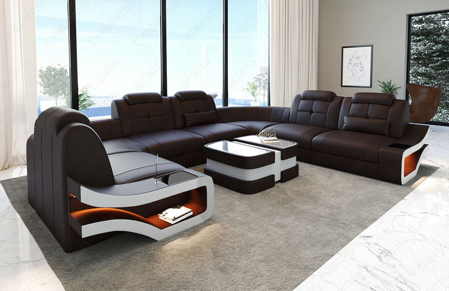 Leder Wohnlandschaft Elena U Form Mini