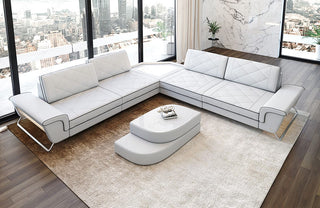 Couch Sepino L-Form in Leder weiß-schwarz