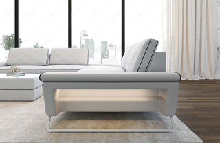 Couch Sepino L-Form in Leder weiß-schwarz