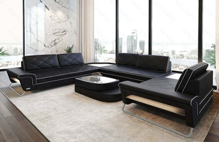 Leder Couch Sepino U-Form schwarz-weiß