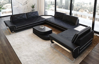 Leder Couch Sepino U-Form schwarz-weiß