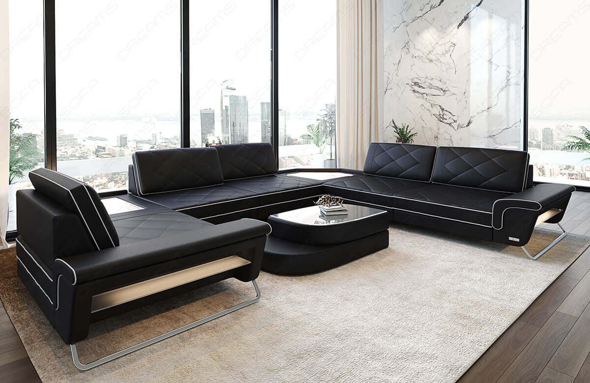 Leder Couch Sepino schwarz-weiß