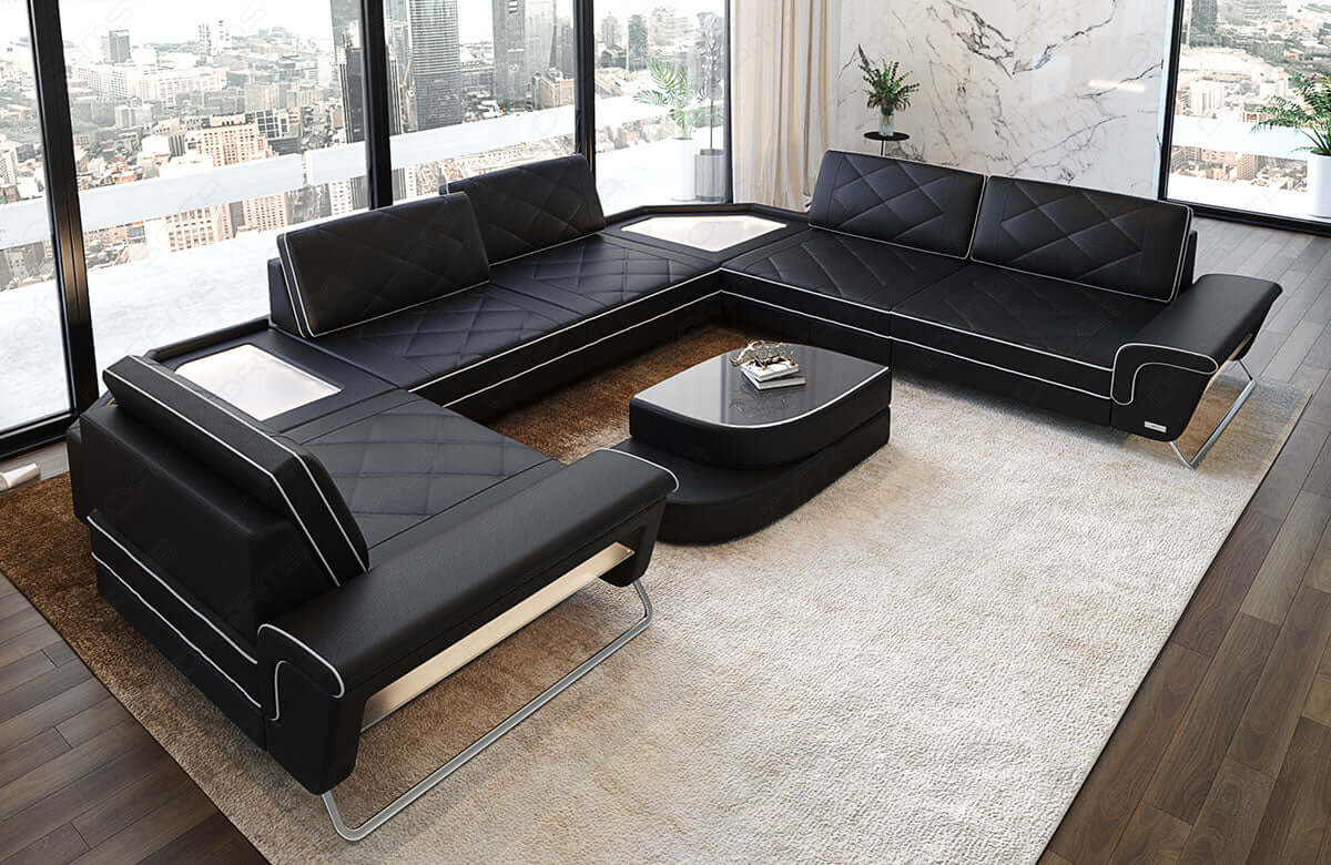 Leder Couch Sepino schwarz-weiß