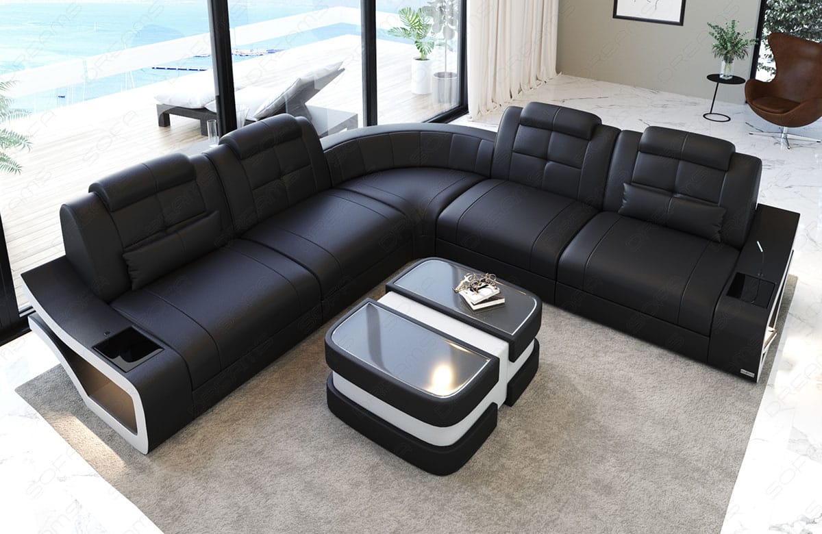 Mini Ecksofa Elena L Form Leder schwarz-weiss
