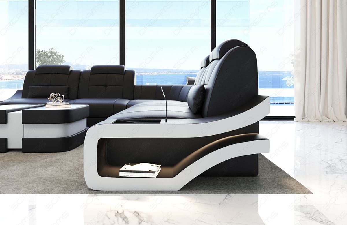 Mini Ecksofa Elena L Form Leder schwarz-weiss