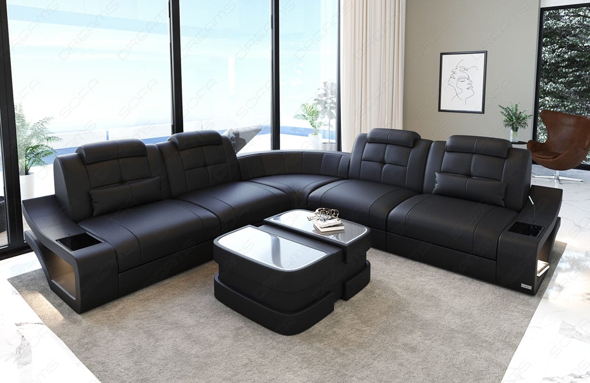 Mini Ecksofa Elena L-Form in Leder Schwarz