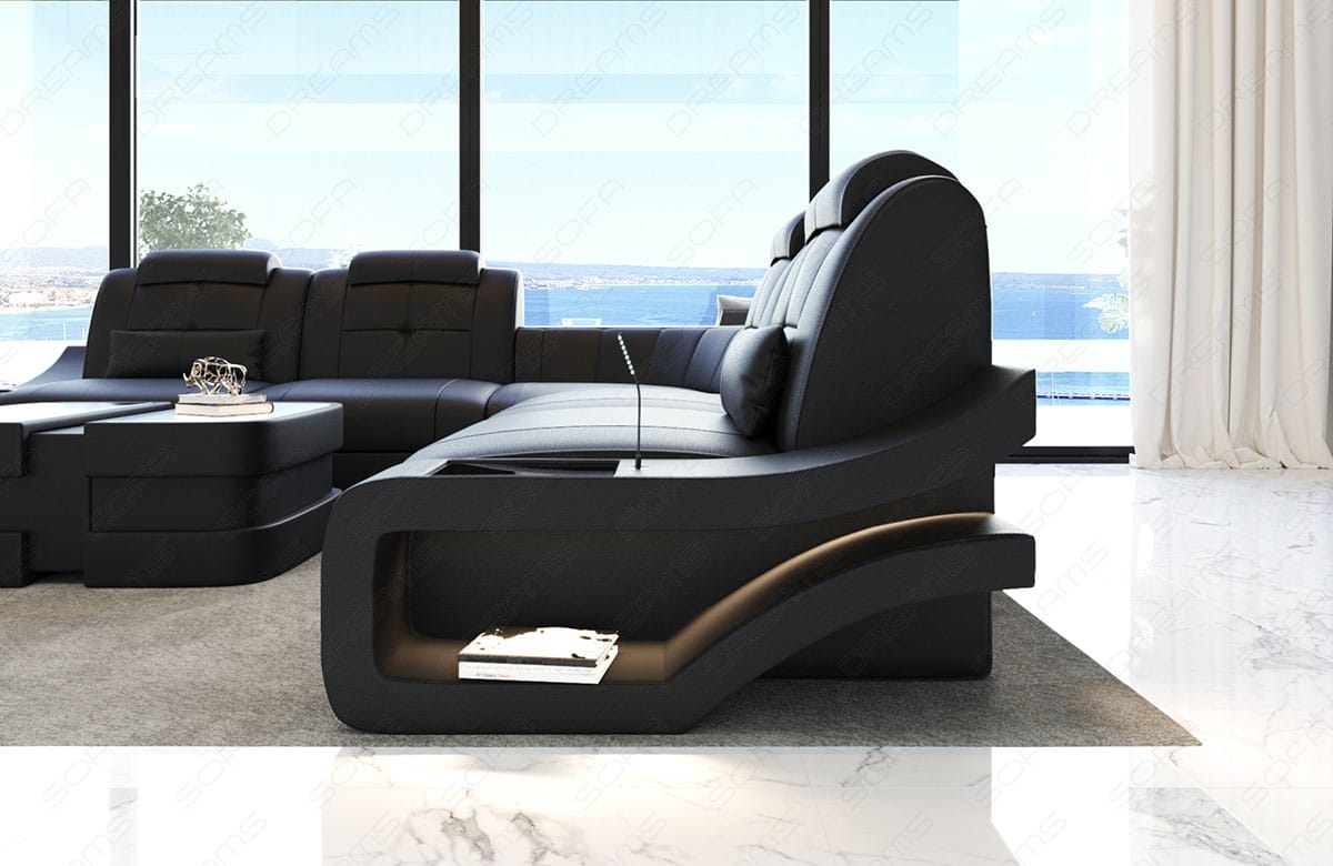 Mini Ecksofa Elena L-Form in Leder Schwarz