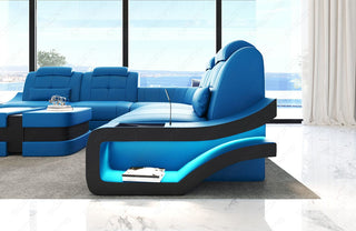 Ecksofa Elena Lang L-Form aus Leder blau-schwarz