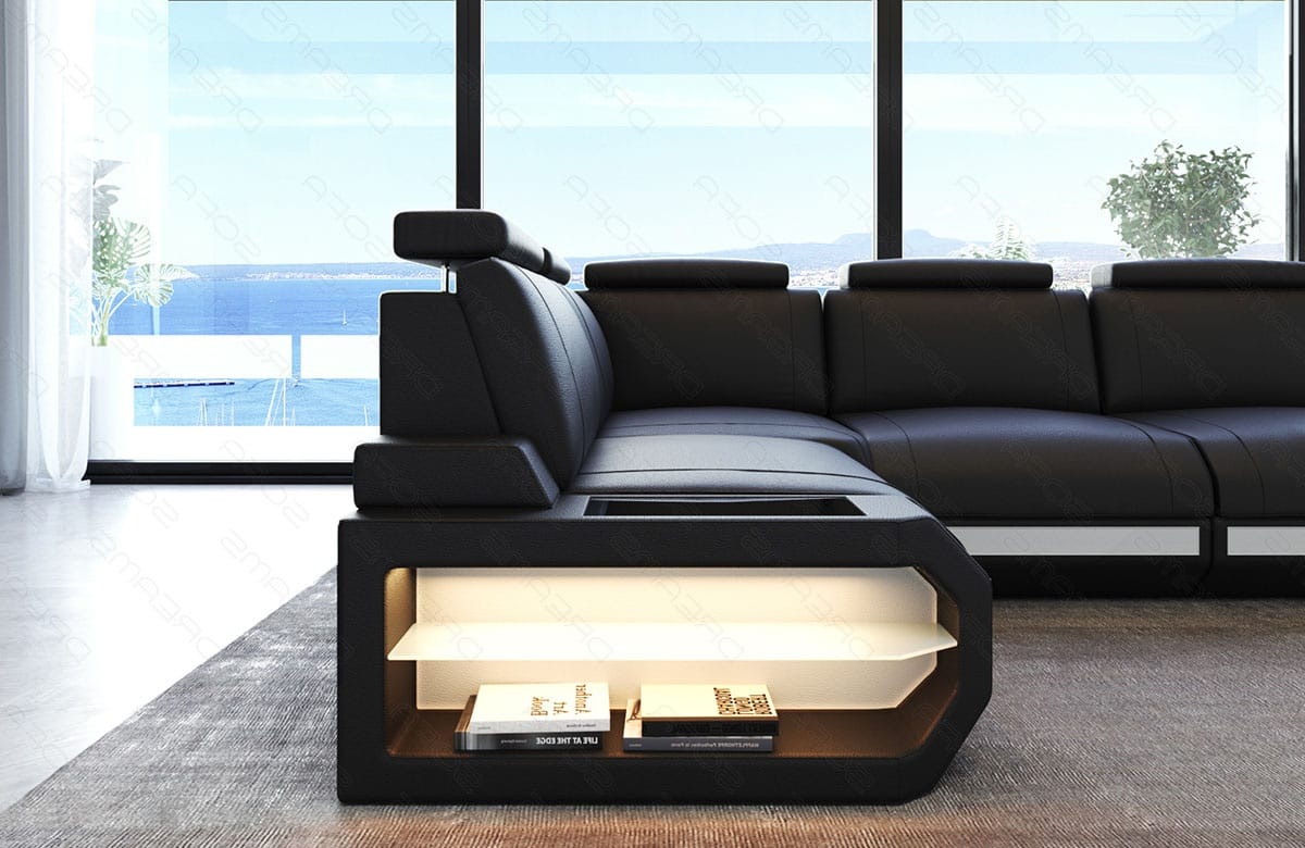 Couch Siena L-Form in Leder schwarz-weiß