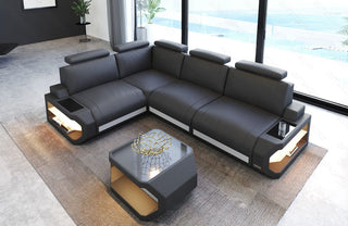 Couch Siena L-Form in Leder grau-weiß