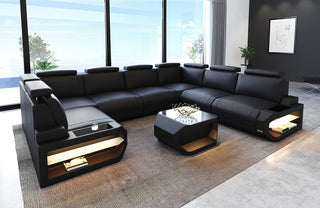 Designsofa Siena U-Form aus Leder schwarz